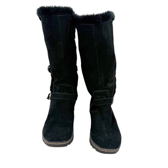 BARETRAPS AYDEN BLACK SUEDE FAUX FUR TALL WINTER BOOTS W/ BUCKLE ACCENTS 9.5M - Picture 3 of 7